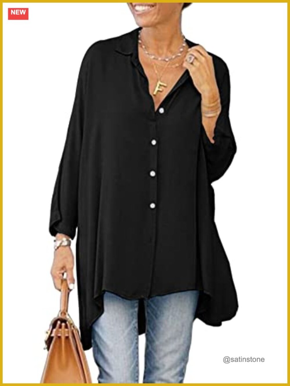 Oversized Long Sleeve Button Down Shirt Flowy Blouse High-Low Hem Cotton